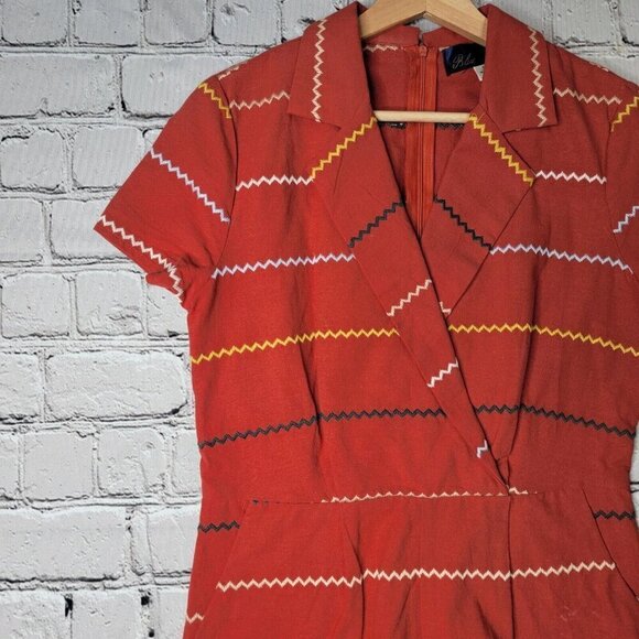 Francesca's Blue Rain Clay Red Multicolor Stripe Romper 100% Cotton Size S - Picture 4 of 11